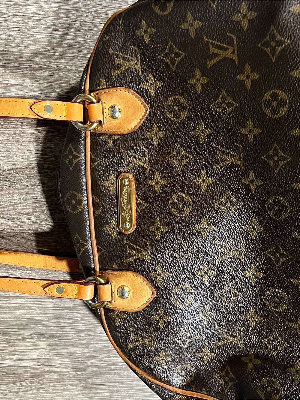 Louis Vuitton Brown Monogram Canvas Shoulder Bag with Tan Leather Trim